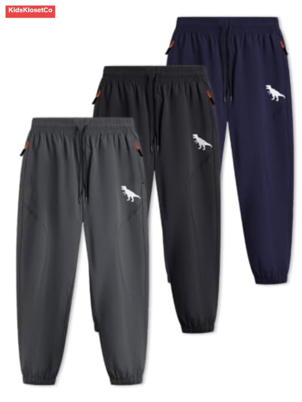 Boys Dinosaur Quick Dry Sweatpants Zipper Pockets Sports